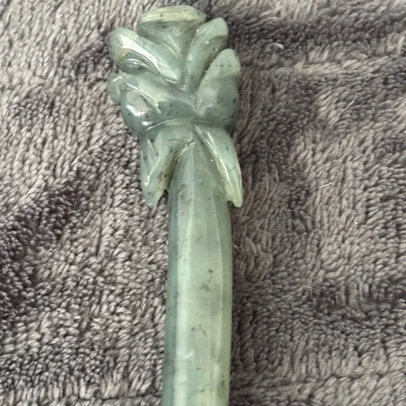 Grade A Green Jade Stone Carved Hairpin Green Jade hair sticks white Agate Copper Hair Sticks  main image 3